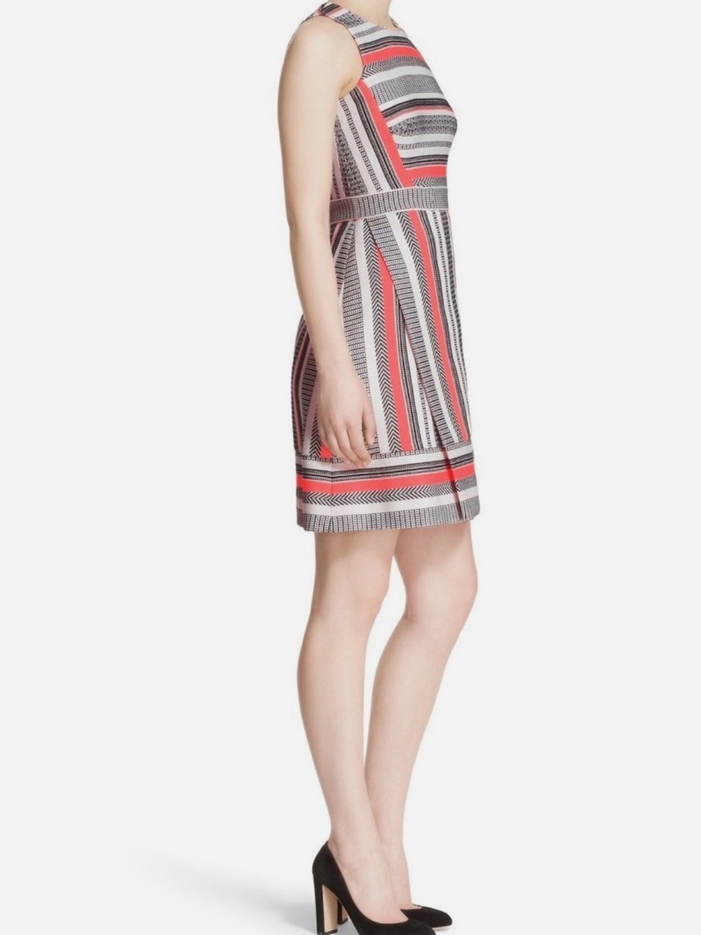 kate spade Coral, Black & White Striped Sleeveless Mini Dress